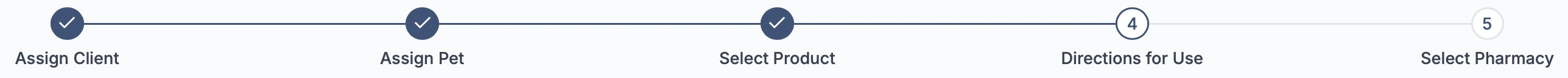 Five-step progress stepper with completed steps checked